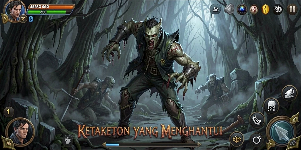 Screenshot gameplay 66D menampilkan suasana menyeramkan yang mendebarkan.