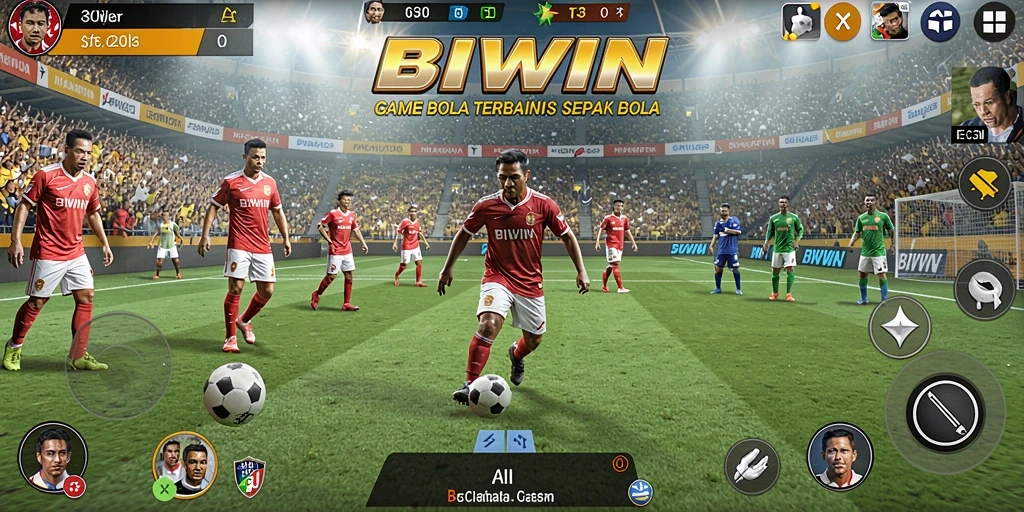 Tampilan gameplay <strong>BIWIN</strong> yang seru dengan aksi sepak bola nyata.