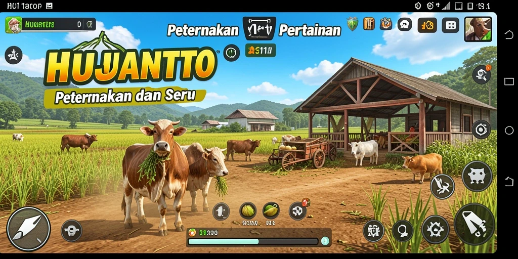 Tampilan gameplay HUJANTOTO dengan aktivitas bertani yang menarik.