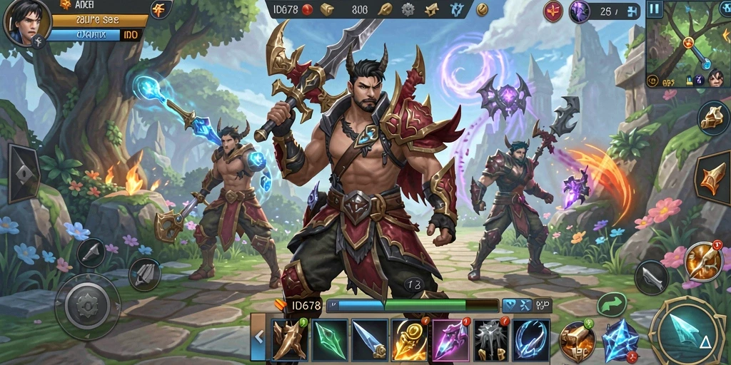 Tampilan gameplay ID678 menunjukkan pertempuran seru di dunia fantasi ARPG.