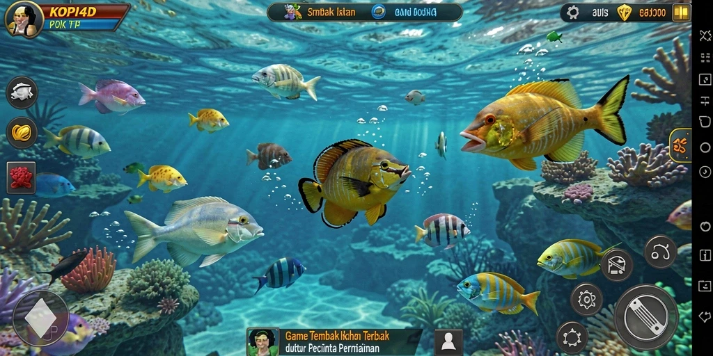 Tampilan gameplay KOPI4D yang menarik dan mengasyikkan saat menembak ikan.