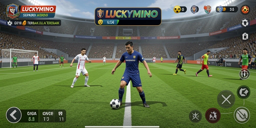 Tampilan gameplay yang mendebarkan dari LUCKYMINO dengan tindakan sepak bola yang intens.