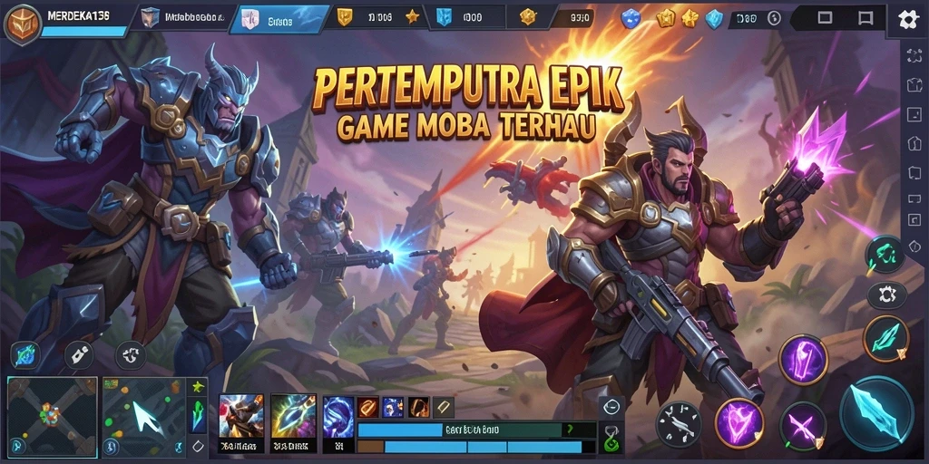 Tampilan gameplay seru di MERDEKA138 dengan aksi MOBA mendebarkan.