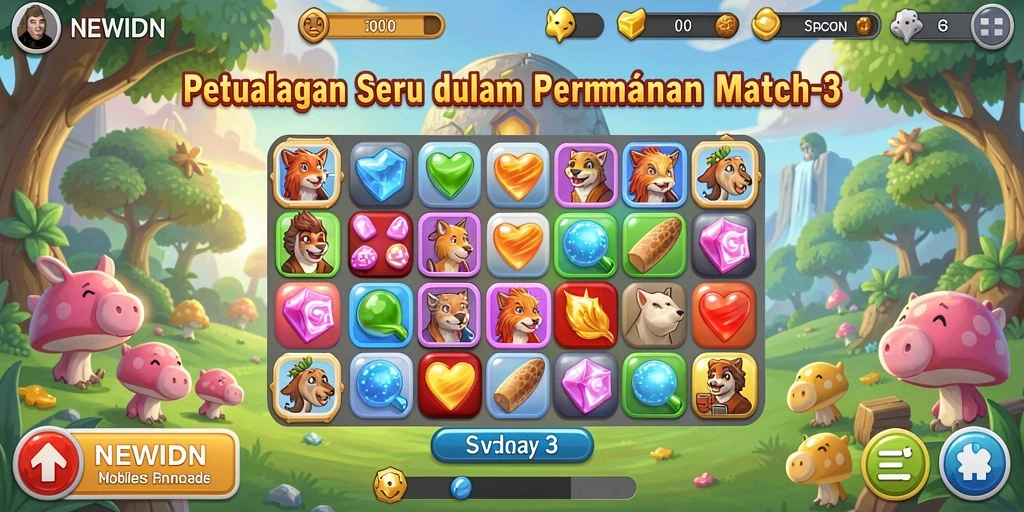 Tampilan gameplay NEWIDN yang menantang dan penuh warna.