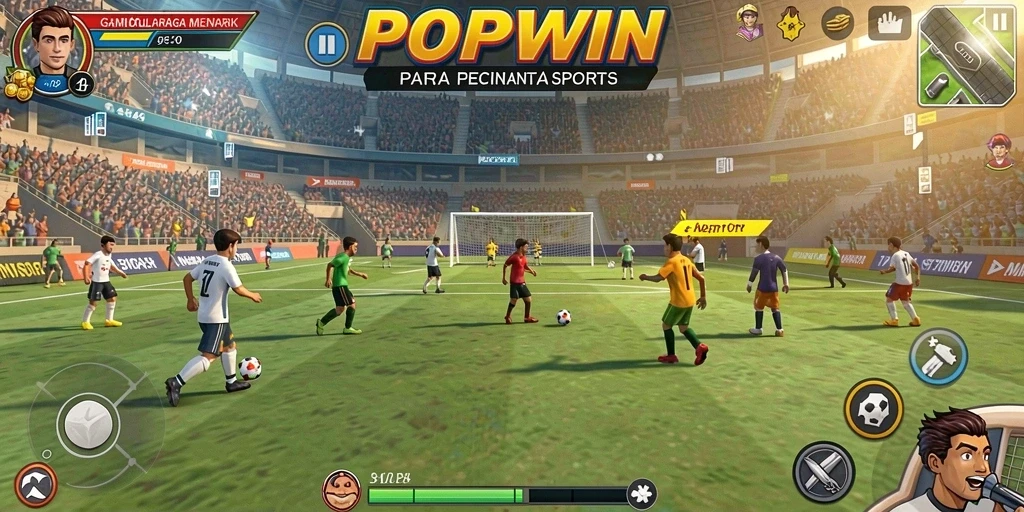 Tampilan gameplay POPWIN yang memukau dengan aksi olahraga yang seru.