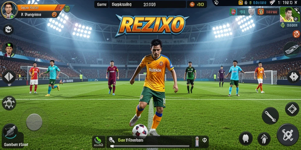 Tampilan gameplay REZIXO dengan aksi seru dari lapangan sepak bola.