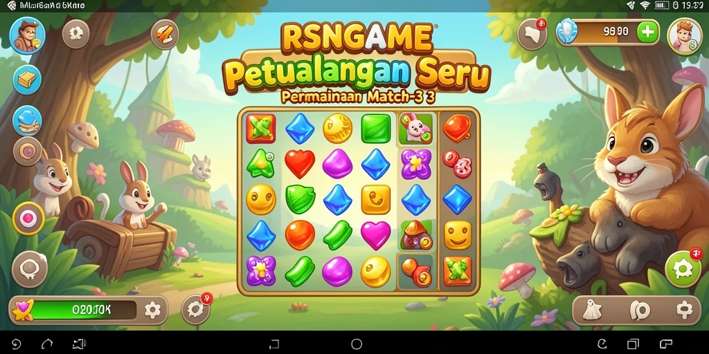 Tampilan gameplay seru RSNGAME dengan tantangan Match-3.