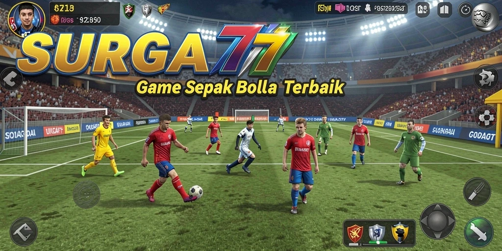 Tangkapan layar gameplay SURGA77 dengan aksi sepak bola yang mendebarkan.