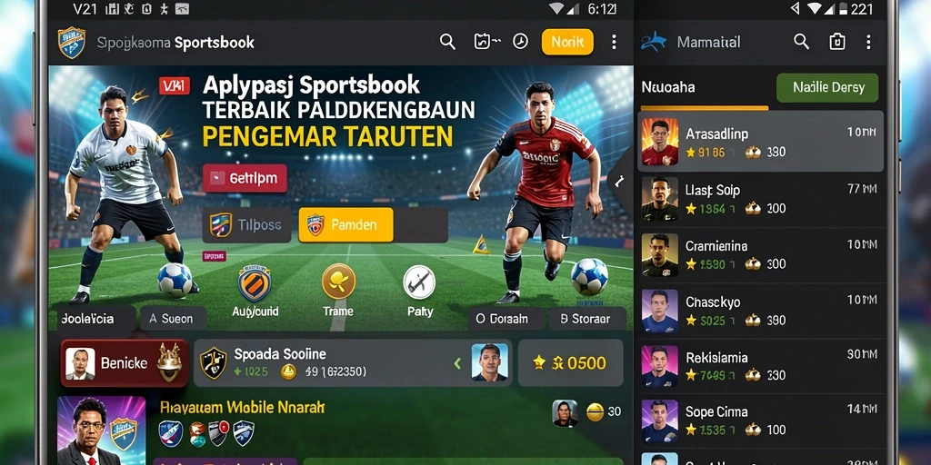 Screenshot menunjukkan tampilan antarmuka V21 dengan fitur Sportsbook.